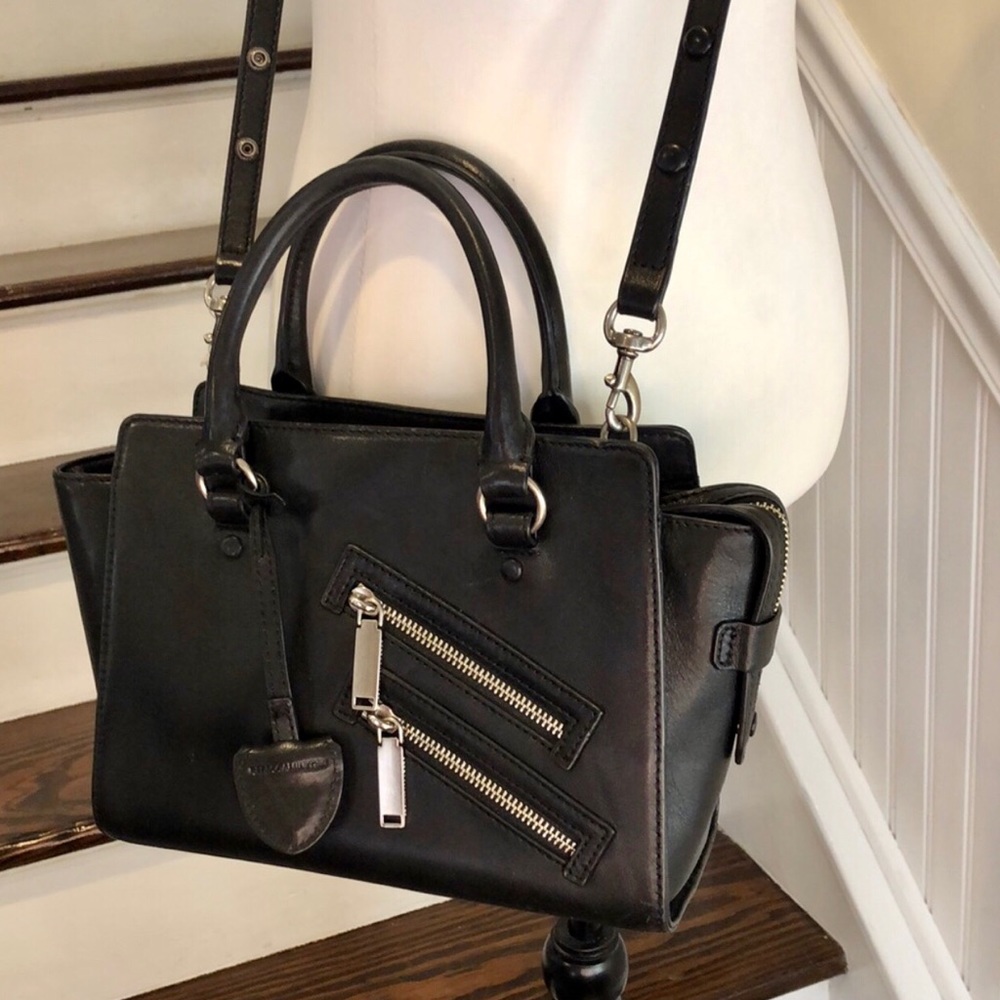 REBECCA MINKOFF Black Leather Two Top Handle Cross Body w Adjustable Strap